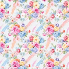 an image of colorful flowers and stripes on a white background with pink, blue, yellow, and purple colors