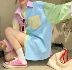 Pastel Business Outfit, Pastel Color Block Outfit, Pastel Clowncore Outfit, Pastel Clowncore Fashion, Uwu Outfit, Pastel Kidcore Outfits, Toola Roola, Clowncore Fashion, Whimsical Clothes