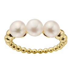 This gorgeous 14k gold over sterling silver freshwater cultured pearl ring is a must-add to your fine jewelry collection. This gorgeous 14k gold over sterling silver freshwater cultured pearl ring is a must-add to your fine jewelry collection. Width: 2.65 mm Metal: sterling silver Plating: 14k gold Finish: polished Packaging: boxedCULTURED PEARL DETAILS Type: freshwater Pearl size: 6 mm - 6.5 mm Shape: round Color: white Gemstones may have been treated to enhance their appearance. Special care m Yellow Gold Stackable Pearl Jewelry, Elegant Round Hypoallergenic Pearl Ring, Elegant Hypoallergenic Round Pearl Ring, Elegant Hypoallergenic Pearl Ring, White Gemstones, Cultured Pearl Ring, Pearl Details, Holiday Jewelry, Fine Jewelry Collection