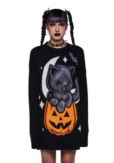 Oversized Graphic Sweater Outfit, Halloween Casual Outfits, Halloween Sweaters, Halloween Mode, Pumpkin Sweater, Emo Style, Pumpkin Graphic, Halloween Clothes, Y2k Long Sleeve