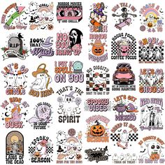 various halloween stickers and decals on a white background