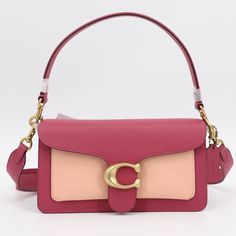 -Coach Tabby 26 Colorblock Leather Shoulder Bag - Brand New With Tags In Original Coach Factory Packaging - Color: Rouge Multi - Made Of Genuine Pebbled Leather - Adjustable, Detachable Shoulder Strap With 7 1/4" Drop - Adjustable, Detachable Crossbody Strap With 21" - Flap With Snap Closure - Gold Tone Hardware - Detachable Coach Embossed Leather Charm - Interior Features A Center Zip Divider Compartment, 1 Slip Pocket - Approximate Dimensions: 10"(L) X 3"(D) X 5 1/2"(H) - Includes Coach Protec Daily Use Bag With Gold-tone Hardware And Double Flap, Daily Use Bag With Double Flap And Gold-tone Hardware, Daily Use Double Flap Shoulder Bag With Detachable Handle, Designer Pink Double Flap Shoulder Bag, Pink Designer Double Flap Shoulder Bag, Daily Use Double Flap Bag With Removable Pouch, Daily Use Bag With Removable Pouch And Double Flap, Pink Evening Bag With Double Flap, Pink Double Flap Bag For Evening