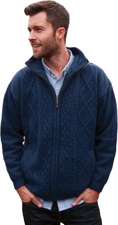 Mens Wool Sweater, 100% Pure Irish Wool, Made in Ireland, Blue Large, Product Details Package Dimensions : 12 x 5 x 0.5 inches; 1.2 Pounds Department : mens Irish Wool Sweaters, Irish Knitwear, Chicken Sweater, Aran Islands, Irish Sweater, Elbow Patch Sweater, Wool Sweater Men, Aran Sweater, Zippered Cardigan