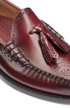 Laser-cut broguing and a chunky tassel detail lend sophisticated style to a smooth leather loafer that'll have you looking polished wherever you go. Leather upper, lining and sole Imported Gents Shoes, Biceps Workout, Mens Cuts, G H, Shoes Men, Sophisticated Style, Mens Belts, Leather Loafers, Smooth Leather