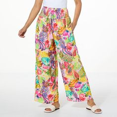 Antthony Printed Woven Pull-On Wide-Leg Crop Pant  Cut from a silky woven rayon fabric with a cropped length and wide, full legs, these printed pull-on pants are a cool remake of a closet classic. Multicolor Ankle-length Wide Leg Pants With Elastic Waistband, Spring Patterned Stretch Bottoms, Spring Relaxed Fit Patterned Bottoms, Summer Wide Leg Patterned Bottoms, Summer Patterned Wide Leg Bottoms, Patterned Wide Leg Beach Bottoms, Relaxed Fit Patterned Bottoms For Spring, Spring Patterned Bottoms With Relaxed Fit, Printed Wide-leg Rayon Bottoms