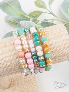 Affordable Handmade Pastel Jewelry, Bohemian Stretch Stackable Bracelet, Multicolor Stackable Crystal Bracelets, Trendy Adjustable Crystal Bracelet, Adjustable Crystal Bracelet For Everyday, Trendy Hand Wrapped Jewelry, Trendy Multicolor Crystal Bracelet, Pink Crystal Bracelet For Everyday Wear, Adjustable Beaded Bracelets With Faceted Beads