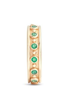 Bezel-set emeralds enhance the gleaming allure of this handcrafted 14-karat-gold ring that brings to mind sun-dappled days on hot Mediterranean beaches. 14k gold/emerald Made in Canada Mediterranean Beaches, Dew Drops, Keep Jewelry, Bezel Setting, Gold Ring, Gold Rings, Emerald, Nordstrom, Pouch