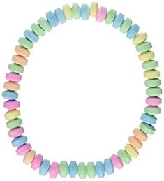 a necklace made out of multicolored marshmallows on a white background