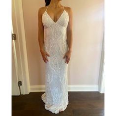 Nwt Scala Size 4 No Alterations All Beads/Sequins. All White Open Back Gown Open Back Gown, Stunning Prom Dresses, All White, White Formal Dress, Open Back, Color White, Prom Dresses, Wedding Dresses, Size 4