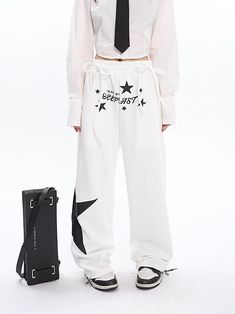 Size(cm) Length Waist Hip Thigh M 101 64 100 64 L 102 66 104 65 XL 103 68 108 66 Size: M L XL Style: Commuter Color classification: white black Season of the Year: Winter 2022 Thickness: thickened Length: trousers Women's pants type: straight pants Material composition: other materials White Harajuku Bottoms With Pockets, White Harajuku Style Bottoms For Spring, White Harajuku Bottoms For Spring, White Harajuku Style Cotton Bottoms, White Cotton Harajuku Style Bottoms, White High-waisted Relaxed Fit Harem Pants, White Baggy High Waist Harem Pants, White High Waist Baggy Harem Pants, Summer Baggy Pants With Letter Print