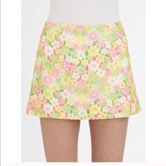 Short & Sweet A Cool Cheerful Eyelet Floral Skirt To Brighten Your Wardrobe And Your Day. Smooth Flat Iron, Shaped With Darts, Back Zip Closure, Fully Lined. Laid Flat Across @ Waist: 14.50, Length: 14”. Nwot Floral Print Stretch Mini Skirt For Spring, Spring Floral Print Stretch Mini Skirt, Stretch Floral Print Mini Skirt For Spring, Cute Spring Stretch Mini Skirt, Cute Stretch Mini Skirt For Spring, Cute Fitted Skort For Spring, Spring Multicolor Skort, Cute Spring Skort, Spring Green Floral Print Skort