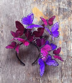 Butterfly Fascinator, Butterfly Crown, Purple Palette, Butterfly Costume, Feather Painting, Fairy Costume, Purple Hair, Dia De Muertos, Headdress