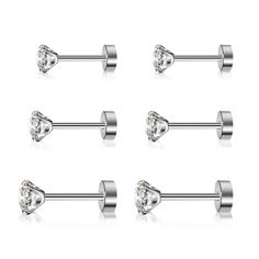 PRICES MAY VARY. 3 Pairs Titanium Flat Back Stud Earrings Set: You will get 3 pairs of titanium stud earrings with screw back design in different Size 3mm+4mm+5mm, effortlessly stay in place once inserted. No worrying about earrings falling off or getting tangled in your hair Allowing you to wear them comfortably, even during sleep. Perfect to suit your different outfits and occasions. Hypoallergenic and Nickel Free: Made of high-quality G23 titanium, these earrings are nickel free and hypoaller Men Stud Earrings, Helix Piercing Jewelry, Flat Back Earrings, Titanium Earrings, Earring Studs, Cubic Zirconia Earrings, Cz Stud Earrings, Stud Set, Stud Earrings For Women