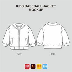 kids's baseball jacket mock up with the front and back side views in white