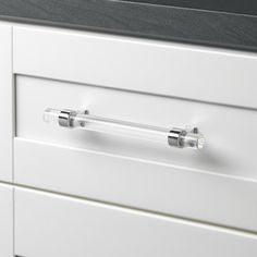 a close up of a drawer with two handles