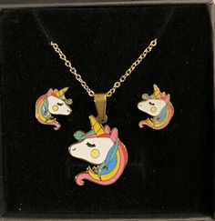 Girl’s Rainbow Color Unicorn Jewelry Set | eBay Jewelry With Gift Box For Birthday, Multicolor Jewelry For Gifts, Gold Costume Jewelry Earrings For Gift, Multicolor Metal Jewelry For Gifts, Multicolor Metal Jewelry Gift, Multicolor Metal Jewelry As A Gift, Multicolor Metal Jewelry As Gift, Rectangular Metal Jewelry For Gift, Adjustable Costume Jewelry Earrings For Gift