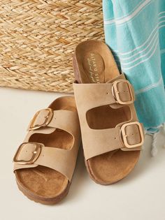 The classic silhouette of these sandals offers a touch of effortless style that complements any outfit. A molded footbed and a soft, contoured upper cradle your feet in blissful comfort, no matter where your day takes you. Double Buckle Sandals, Altard State, Buckle Sandals, Only Shoes, Altar'd State, Classic Silhouette, Western Boots, Tan Brown, Women's Shoes Sandals