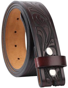 PRICES MAY VARY. ONE-PIECE GENUINE LEATHER MATERIAL:The western belts for men women is made of 100% one-piece genuine leather material, which is environmentally friendly and durable, and has no special smell. The mens womens western belt is extremely breathable, soft and comfortable, and will not feel stuffy even if worn for a long time. UNIQUE PATTERN ENGRAVING PROCESS:The exquisite flower embossing pattern makes the black leather belt perfectly display the wild and unrestrained style of the we Womens Western Belt, Cowgirl Belt Buckles, Country Belts, Belt Buckles Men's, Belt For Jeans, Cowgirl Belts, Belt Without Buckle, Cowboy Belt, Vintage Leather Belts