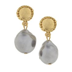 Gold Cab & Genuine Grey Freshwater Baroque Pearl Earrings 1.25 inches Post Backs Handcast 24Kt Gold Plated Handmade in San Antonio, TX Susan Shaw, Usa Jewelry, Baroque Pearl Earrings, Casting Jewelry, Freshwater Pearls Earrings, 24kt Gold, Timeless Accessories, San Antonio Tx, Pearl Grey