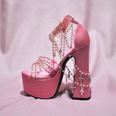 Cute Platform Heels, Draculaura Fashion, Pink And Black Heels, Sugar Thrillz Shoes, Dollskill Shoes, Pink Chunky Heels, Pink Wedge Heels, Pink Platform Heels, Knee High Platform Boots