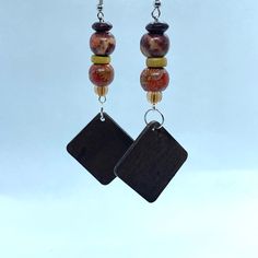 Multicolor Wooden Beads Dangle Earrings, Multicolor Dangle Beaded Earrings With Wooden Beads, Gift Wooden Beaded Earrings, Adjustable Brown Beaded Earrings With Large Beads, Adjustable Wooden Beaded Earrings As Gift, Brown Large Beads Dangle Earrings, Wooden Beads Dangle Earrings, Brown Large Beaded Dangle Earrings, Wooden Beads Drop Earrings