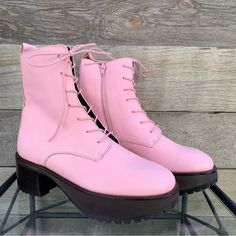 By Far Womens Cobain Boot Combat Ankle Lace Up Zip Pink Peony Lug Sole Sz 40 Tried On, But Never Worn Scratch On Outside Of Left Heel, See Last Photo Upper: Leather Lining: Leather Soles: Rubber Shaft: 7” Heel: 2.5” Platform: 2.5” Made In Bulgaria Spring Ankle Lace-up Boots With Rubber Sole, Spring Ankle Lace-up Boots With Leather Sole, Trendy Lace-up Boots With Padded Ankle For Spring, High-top Boots With Rubber Sole For Spring, Casual Platform Boots With Rubber Sole For Spring, Casual Lace-up Boots With Leather Sole For Spring, Spring High-top Platform Moto Boots, Spring Leather Sole Ankle Moto Boots, Spring Ankle Boot With Lug Sole