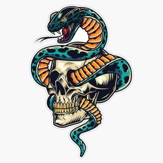 a skull with a snake on it's head