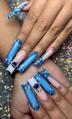 Blue Bling Nails, Exotic Nails