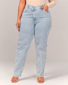 Women's Curve Love 90s Ultra High Rise Straight Jeans | Women's Bottoms | Abercrombie.com Best Plus Size Jeans, Plus Size Capsule Wardrobe, Men's Capsule Wardrobe, High Rise Straight Jeans, Comfy Jeans, Shirt Tucked In, Fashion To Figure, Best Jeans, Plus Size Jeans