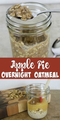 apple pie overnight oatmeal in a mason jar