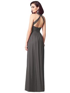 Ruched Halter Open-Back Maxi Bridesmaid Dress - Jada | The Dessy Group Backless Ruched Maxi Dress For Bridesmaid, Pre-draped Chiffon Maxi Dress With Ruched Bodice, Halter Neck Ruched Maxi Dress For Wedding, Elegant Flowy V-neck Halter Dress, Backless Maxi Dress With Ruched Bodice For Bridesmaids, Flowy Evening Dress With Ruched Back, Fitted Bodice Dress With Ruched Bodice And Halter Neck, Elegant Maxi Dress With Smocked Back And Fitted Bodice, Elegant Maxi Dress With Fitted Bodice And Smocked Back