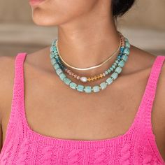 Unleash your inner goddess with our Amazonite Chunky Beaded Necklace, a statement piece that exudes a captivating blend of earthy elegance and vibrant charm. This necklace is not for the faint of heart - it's for the bold and adventurous souls who dare to stand out from the crowd. This necklace can also double up as a chunky bracelet. Necklace Size: 15" with 2" extension. Earthy Elegance, Amazonite Necklace, Chunky Bracelet, Rainbow Gemstones, Yellow Jade, Inner Goddess, Gemstone Beaded Necklace, Chunky Bracelets, Double Up