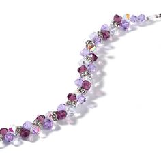 A dazzling twist on a classic style, this sparkling bracelet complements any attire. This design shimmers with fancy purple crystals and glittering white crystals. An anytime look of wonder, this shimmering bracelet is an on-trend style story.Weight: 11.1 gMaterial: Stainless SteelBracelet Size: 205 mmStone Type: Jeulia® StonePlating Color: Silver Sparkling Crystal Bracelets With Dazzling Style, Dazzling Crystal Bracelets With Sparkling Stones, Sparkling Crystal Bracelets, Elegant Amethyst Crystal Bracelet, Elegant Purple Crystal Bracelet, Adjustable Purple Jewelry With Sparkling Stones, Adjustable Purple Rhinestone Jewelry, Elegant Crystal Beaded Bracelets With Faceted Details, Elegant Faceted Crystal Beaded Bracelets