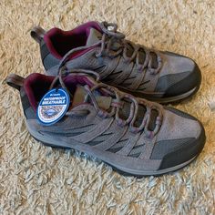 Size 8 Columbia Hiking Shoes. Grey And Purple, Never Worn. Has Tags. Comfortable Fit. Purple Sporty Sneakers For Walking, Sporty Purple Lace-up Walking Shoes, Sporty Purple Walking Shoes With Round Toe, Purple Walking Shoes With Round Toe For Sports, Purple Round Toe Walking Shoes For Sports, Purple Walking Shoes With Round Toe, Casual Purple Lace-up Walking Shoes, Purple Sneakers With Round Toe For Outdoor Activities, Purple Round Toe Sneakers For Outdoor Activities