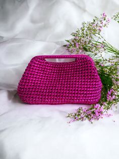 "Timeless and high quality handmade crochet knitted product  ✅A stylish women's accessory for daily use, special occasions, invitations, evenings! Wedding Party season  has begun and this bag will be the perfect choice 🤩 you will shine like a star All eyes will be on you this season with our trendy Metallic clutch lined with luxuriously matching Satin, metallic vegan leather and rich jewel tone colours, and you can be sure that these jewels will stand out in the crowd. Whether it's a night out, a Holiday Party or a gift, we can guarantee that our Jewelery collection will not disappoint. ⚫ Satin Lining * Hand opening detail. Check out our Jewelery Collection for all variants 100% Vegan Leather Send me a message if you want more information. good shopping 😍 SIZE SMALL:    9 \"x6.5 \" (23 c Elegant Rectangular Crochet Bag, Elegant Hand Knitted Rectangular Crochet Bag, Elegant Pink Crochet Bag For Everyday Use, Chic Handwoven Rectangular Crochet Bag, Elegant Hand Knitted Rectangular Shoulder Bag, Chic Rectangular Handwoven Crochet Bag, Evening Handheld Handwoven Crochet Bag, Chic Handwoven Handheld Crochet Bag, Elegant Square Crochet Bag With Braided Handles