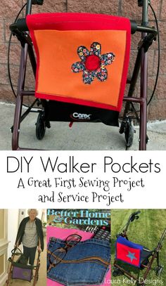 a collage of different pictures with the words diy walker pockets on it and an image of a woman pushing a stroller