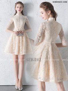 10% off now|Modest Champagne Lace Short Homecoming Dress Half Sleeved with Collar at GemGrace. Click to learn our pro custom-made service for wedding dress, formal dress. View Homecoming Dresses for more ideas. Stable shipping world-wide. Elegant Fitted Lace Dress For Homecoming, Short Sleeve Lace Dress For Prom Season, Short Sleeve Lace Dress For Prom, Lace Short Sleeve Dress For Prom Season, Elegant Beige Half Sleeve Dress, Elegant Beige Half-sleeve Dress, Short Sleeve Cream Lace Dress, Cream Short Sleeve Lace Dress, Beige Short Sleeve Bridesmaid Dress