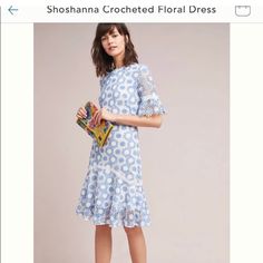 Shoshanna Crocheted Floral Dress Knee Length Size 4 Nwot Fitted Midi Dress With Cutwork Hem For Spring, Blue Spring Dresses With Cutwork Hem, Blue Dresses With Cutwork Hem For Spring, Blue Summer Dress With Cutwork Hem, Fitted Dress With Cutwork Hem For Brunch, Floral Dress Knee Length, Knee Length Floral Dress, Dress Knee Length, Knee Dress