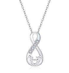 Crystal Silver Plated Heart Mother Necklace - Kirijewels.com Meaningful White Necklaces For Mother's Day, Sterling Silver Promise Necklace For Mother's Day, Heart-shaped Necklace For Mother's Day Promise, Mother Necklace, Mother's Love, Unisex Necklace, Metal Models, Mothers Necklace, 925 Jewelry