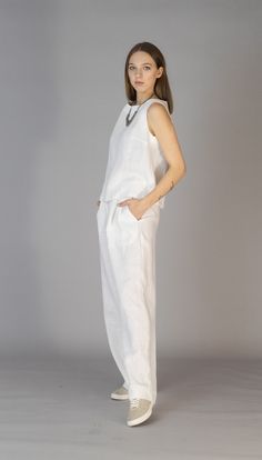 "Linen Outfit, set of 2 Items with 10% DISCAUNT. Full Length Wide Leg Linen Pants DORIAN + Sleeveless Linen Tank Top ARIA. Full Length Wide Leg Linen Pants DORIAN: https://www.etsy.com/listing/988056295/linen-floor-pants-dorian-linen-pants-for Sleeveless Linen Tank Top ARIA: https://www.etsy.com/listing/987721780/solid-linen-top-aria-white-sleeveless COLOR - choose on the right. SIZING & FIT This garment is true to size, and we recommend choosing the size you usually wear. If you want the garmen Relaxed Fit Cotton Sleeveless Set, White Sleeveless Loungewear Sets, Casual Sleeveless Relaxed Fit Set, Casual Sleeveless Sets With Relaxed Fit, Casual Relaxed Fit Sleeveless Sets, Sleeveless Relaxed Fit Sets For Spring, Relaxed Fit Sleeveless Sets For Spring, Casual Sleeveless Linen Sets, Casual Sleeveless Daywear Sets