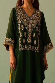 Shop for Angad Singh Green Lining Zardozi Embroidered Choga And Pant Set for Women Online at Aza Fashions Traditional Embellished Tops For Eid, Types Of Work, Embroidered Pants, Pant Set For Women, Luxury Sale, Green Pants, Pant Set, Festival Wear, Set For Women