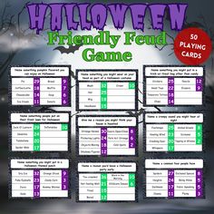 a halloween themed game with the words, friendly fud game and numbers to match