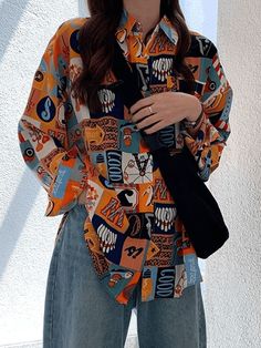 ⚡Buy 2024 Vintage Mixed Print Long Sleeve Blouse Orange XL under $14.00 in Shirts at AnotherChill.com Online. Style: Casual, Street. Color: Orange. Fabric Content: Polyester. Fit Type: Regular. Neckline: Turndown Collar. Sleeve Length: Long Sleeve. : Step up your fashion game with this trendy Vintage Long Sleeve Blouse. Its mixed print design and long sleeves make it perfect for a casual or street style look. Made from comfortable polyester fabric, it offers a regular fit and features a stylish Spring Swimsuit, Ootd Vintage, 2000s Outfits, Vintage Long Sleeve, Orange Fabric, Layer Dress, Turndown Collar, New Years Sales, Dress Cover