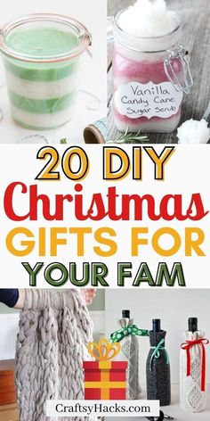 christmas gifts for your fam with text overlay that reads 20 diy christmas gifts for your fam