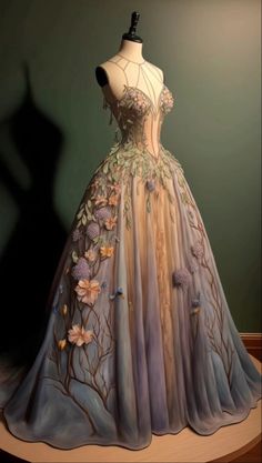 Nature Dress Aesthetic, Acotar Ball Gowns, Acotar Inspired Dresses, Spring Ball Dress, Acotar Clothing, Acotar Night Court Fashion, Spring Court Dress, Acotar Dresses