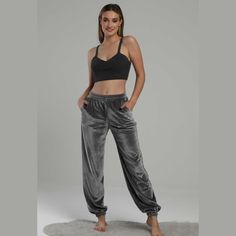 "Our gray velvet pants have been deeply loved by everyone who wears them! In a lovely silver shade of grey, these jogger pants will give you the comfort you need all day and while dancing, running, lounging and even doing yoga. Having all the positive vibes, these pants would be the perfect outfit for festivals would also make a great gift for girlfriend, wife, bestie... she'll love it! ** Subscribe our newsletter for special discounts, promo codes and be the first one to know new product launch Casual Velvet Lounge Pants, Casual Velvet Pants For Loungewear, Casual Velvet Loungewear Pants, Pants For Tall Women, Velvet Joggers, Pants Plus Size, Pants Elastic Waist, Pants With Pockets, Funky Fashion