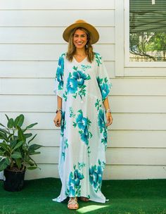 Embrace the essence of summer with our Hibiscus Floral Boho Kaftan Dress. This handmade kaftan, ideal for beachwear, loungewear, and as a swimsuit cover-up, captures the tropical Hawaiian vibe. Crafted from premium rayon, it promises comfort and style in equal measure.  Features ‣ Boho/Hippie/Hawaiian/Beach/Tropical Theme: Perfect for a relaxed, stylish look suitable for various occasions. ‣ Loose Fit: Designed to provide maximum comfort with a relaxed fit. ‣ Adjustable Rope: Features an adjusta Flowy V-neck Beach Dress With Tropical Print, Floral Print Flowy Maxi Cover-up, White Floral Print Swimwear For Beach Cover-up, Beachy Maxi Dress With Tropical Print For Beach Cover-up, Floral Print V-neck Cover-up For Vacation, Tropical V-neck Maxi Dress For The Beach, Green Floral Print Summer Cover-up, V-neck Beach Dress For Beach Wedding, Bohemian V-neck Cover-up With Tropical Print