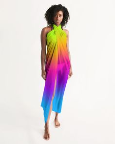 Gradient Pop Color Swimsuit Cover Up Women, Colorful Ombre Beach Bathing suit Wrap Sarong Sexy Long Flowy Skirt Dress Coverup Starcove Fashion Vibrant Swimwear For Summer Beach Cover-up, Sleeveless Beach Season Swimming Cover-up, Fitted Swim Dress For Beach Party In Summer, Fitted Swim Dress For Summer Beach Party, Multicolor Cover-up For Beach, Multicolor Beach Cover-up For Beach Season, Multicolor Sleeveless Swim Dress For Summer, Multicolor Sleeveless Swim Dress For Poolside, Multicolor Sleeveless Swimwear For Beach Party