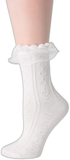 Cute Elastic Spring Socks, Cute Elastic Socks For Spring, Cute Ruffled Socks For Spring, Fitted White Ruffled Socks, White Stretch Socks With Ruffles, Stretch White Socks With Ruffles, Socks Lace, Lace Ruffle, Cotton Socks