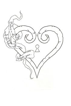 a drawing of a heart with an arrow in the middle and some writing on it